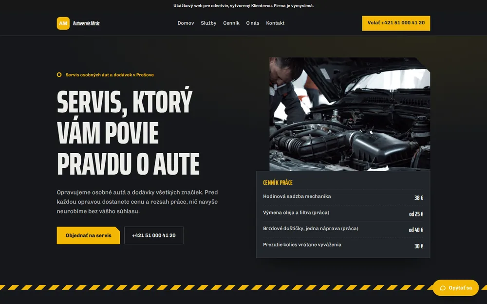Preview of the Autoservis Mráz website, desktop